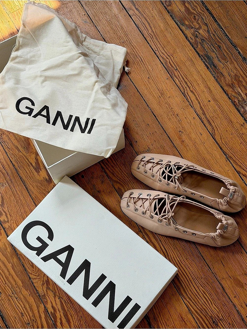 GANNI Lace-Up Ballerina Flats